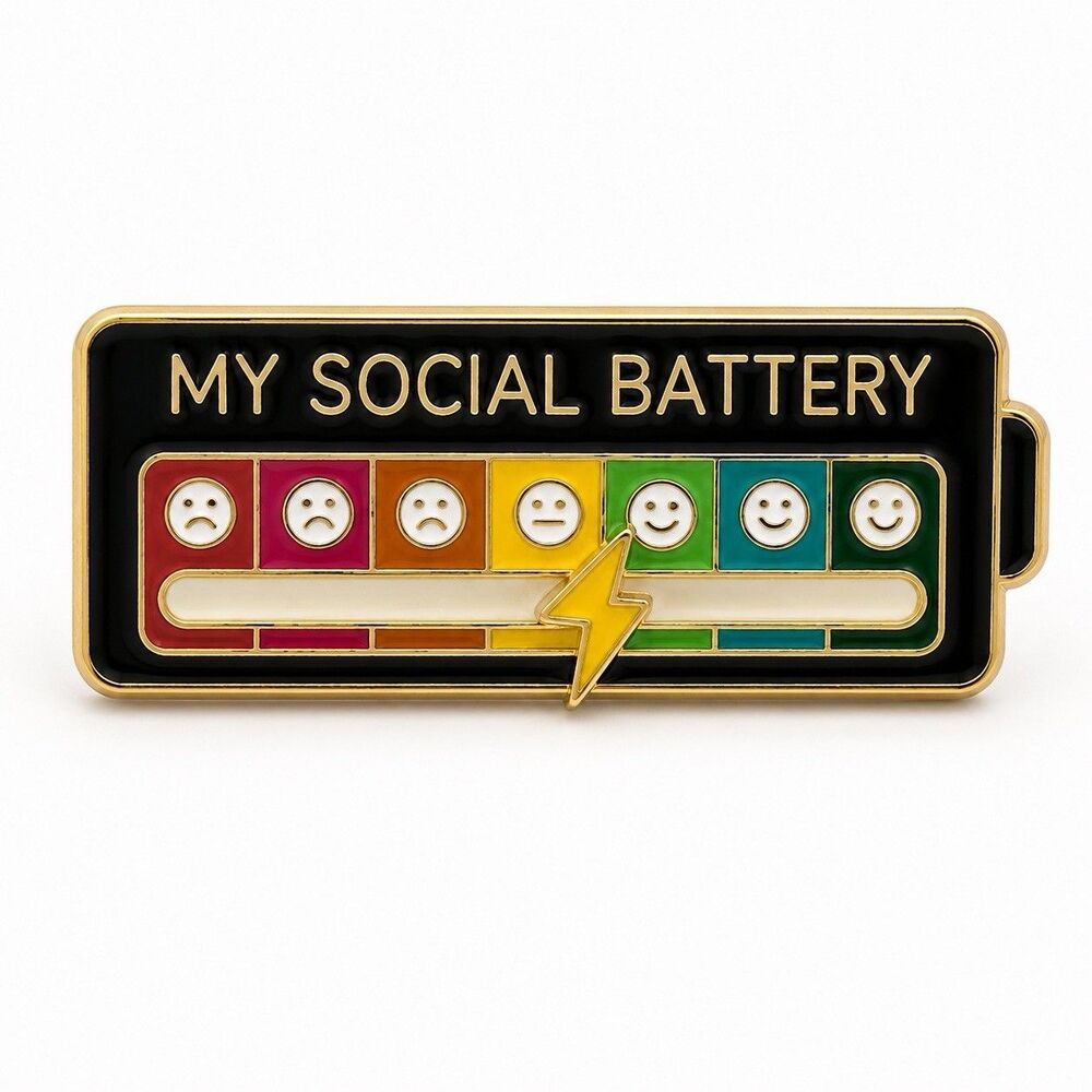 My Social Battery Enamel Pin Mood Meter Funny Introvert Lapel Brooch Gold Tone